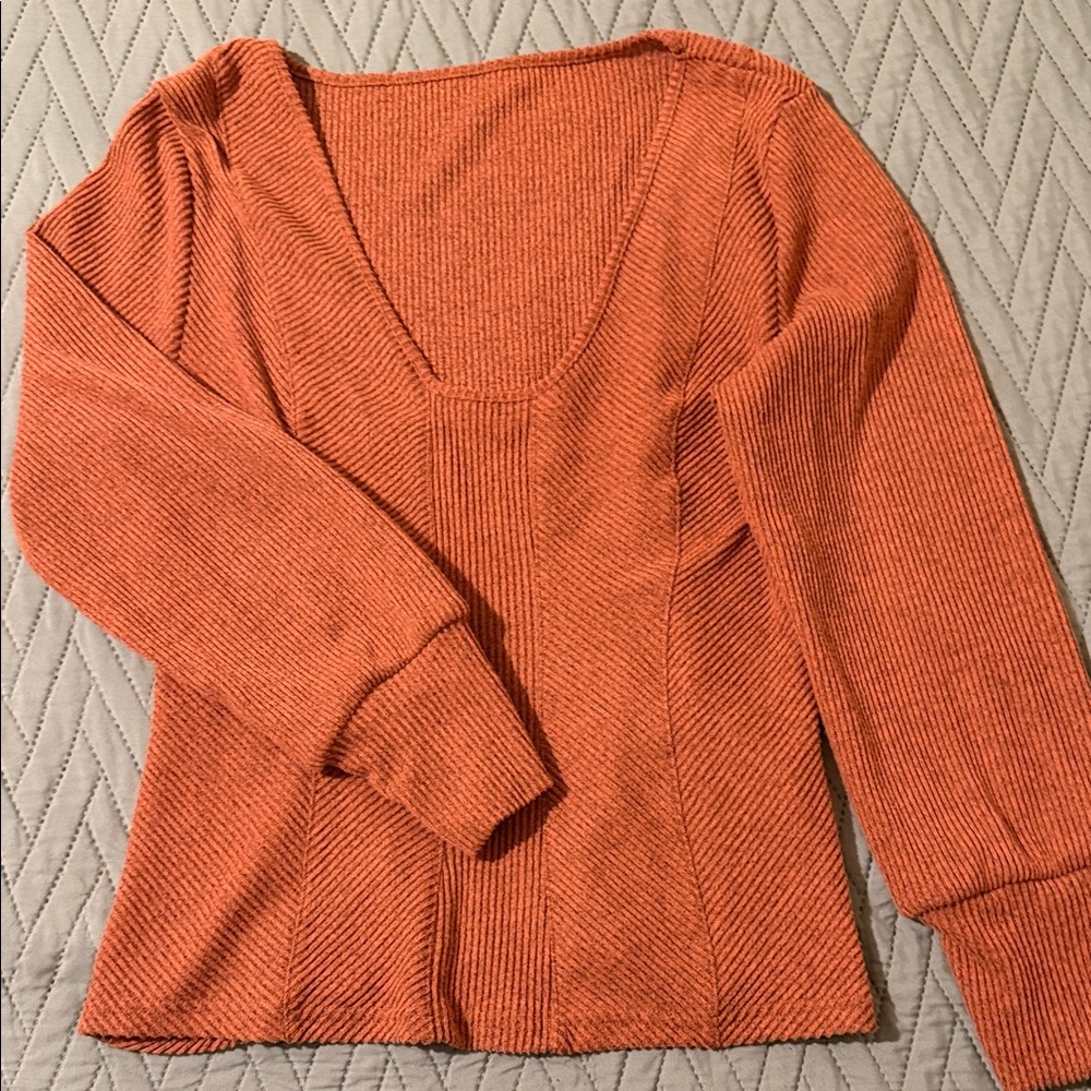 SHEIN Orange Ribbed Knit Top